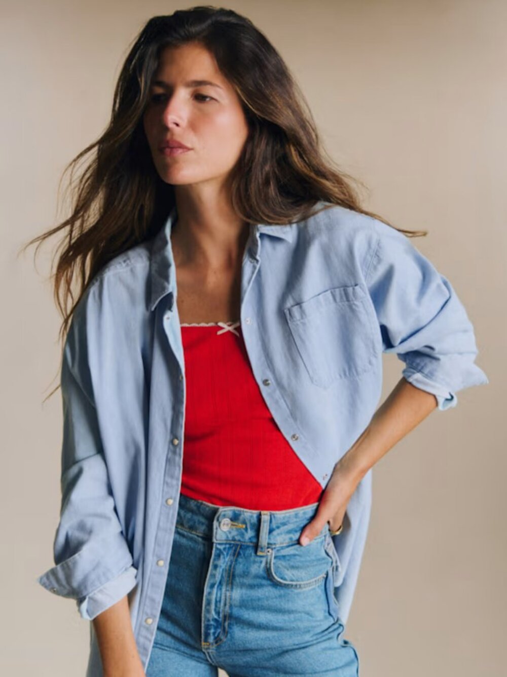 Sezane Max Shirt Top Blouse Denim Size 42 10